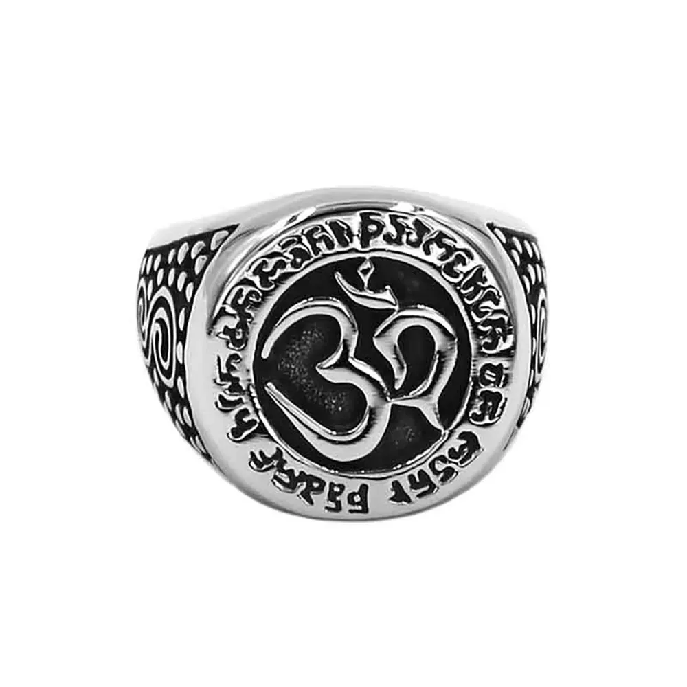 Classic Om Symbols Hinduism Buddhism Zen Art Ring Stainless Steel Jewelry India Om Yoga Biker Men Ring Jewelry Gift SWR0293