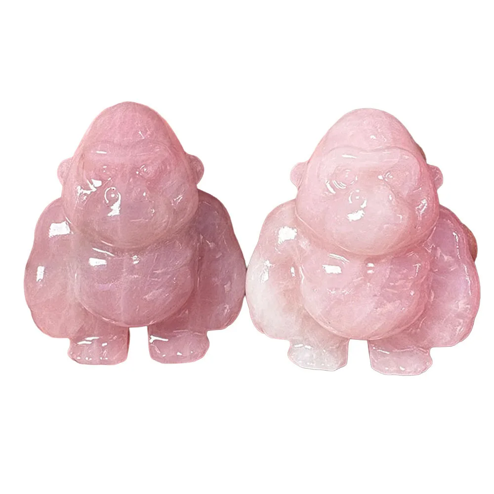 Natural Rose Quartz Gorilla Figurine - 5cm Polished Gemstone Wild Animal Sculpture for Reiki Healing & Display