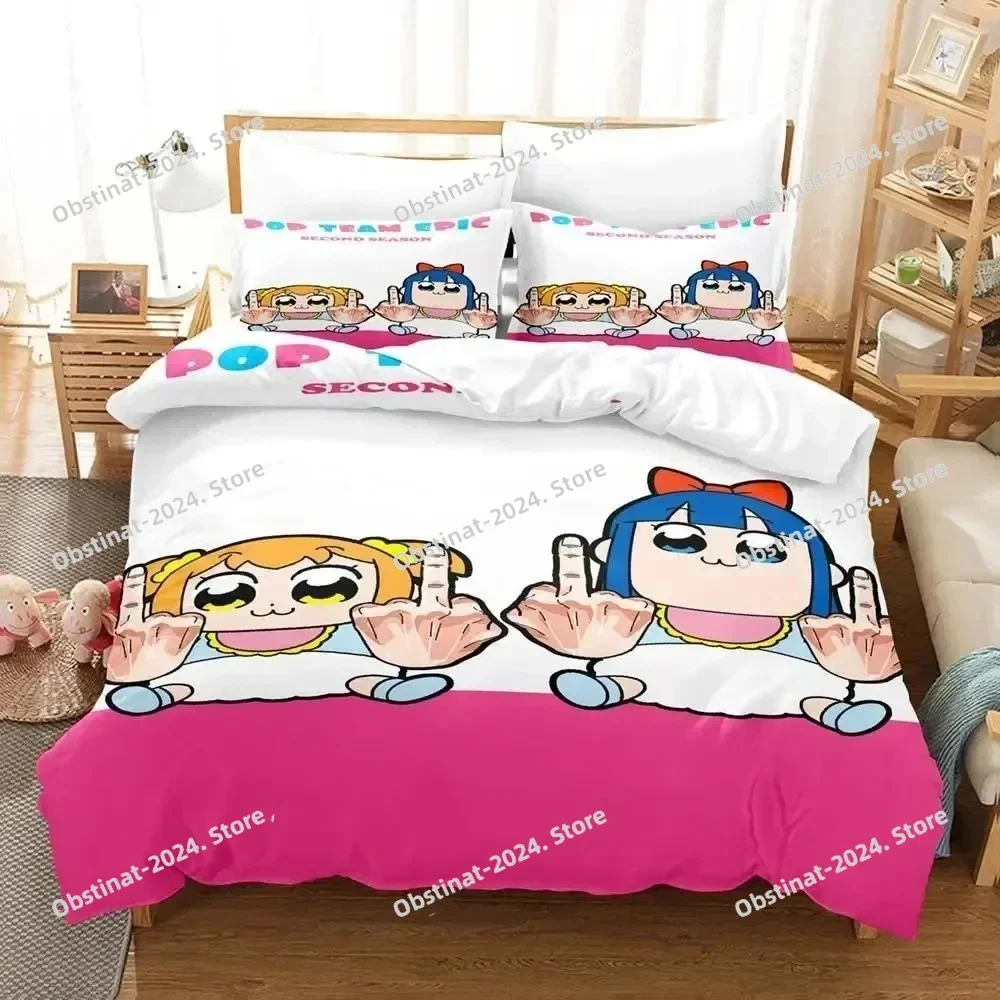 

Anime Pop Team Epic Poputepipikku Bedding Set Printed Bed Set Duvet Cover Sheet Pillowcase Soft Quilt Cover Full Queen King Size