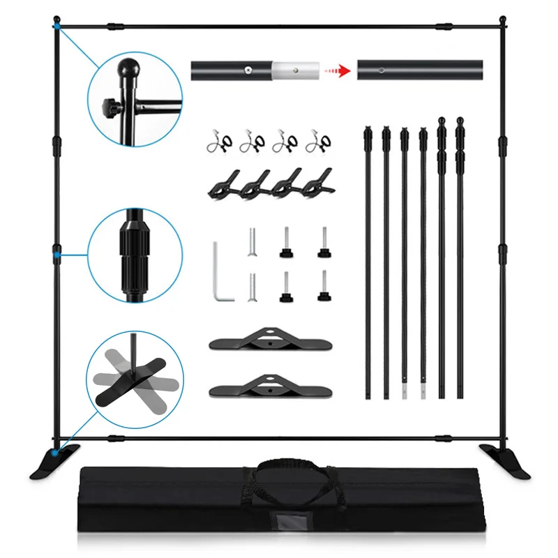 2.4x3M Heavy Duty Background Stand Upgraded Telescopic Chroma key Backdrop Banner Stand Photography Support System for Shoot