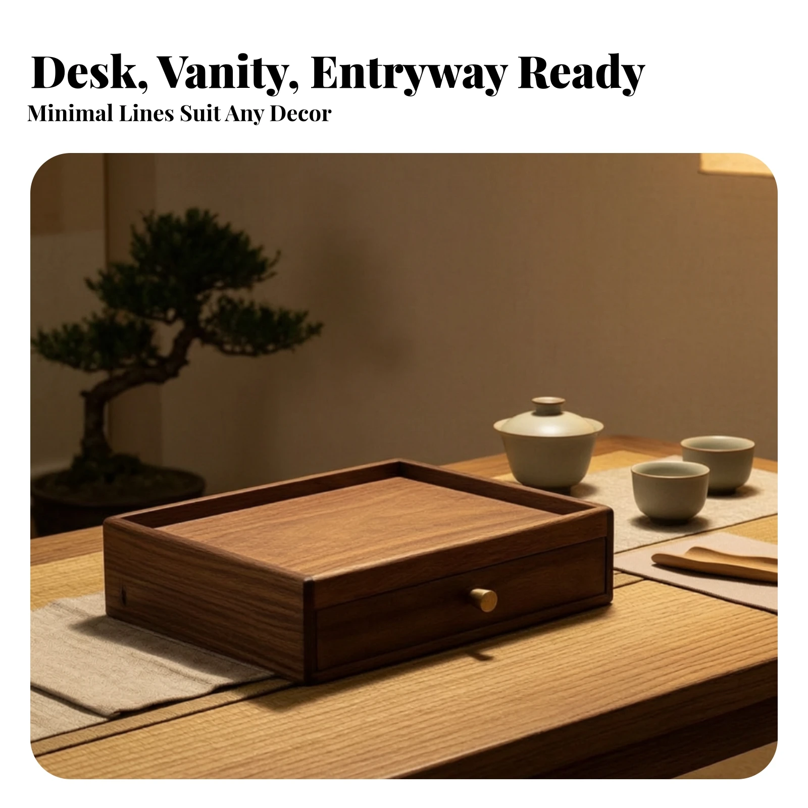Desktop Storage Box with Drawer Walnut Desk Organizer with Drawer Storage Box with Drawers Multi-Functional Compact