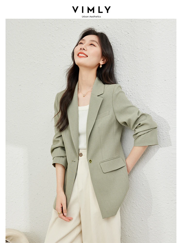 Vimly Spring Linen Blend Casual Blazer Woman 2024 Notched Collar Single Breasted Tailored Coat Elegant Straight Outerwear M5931