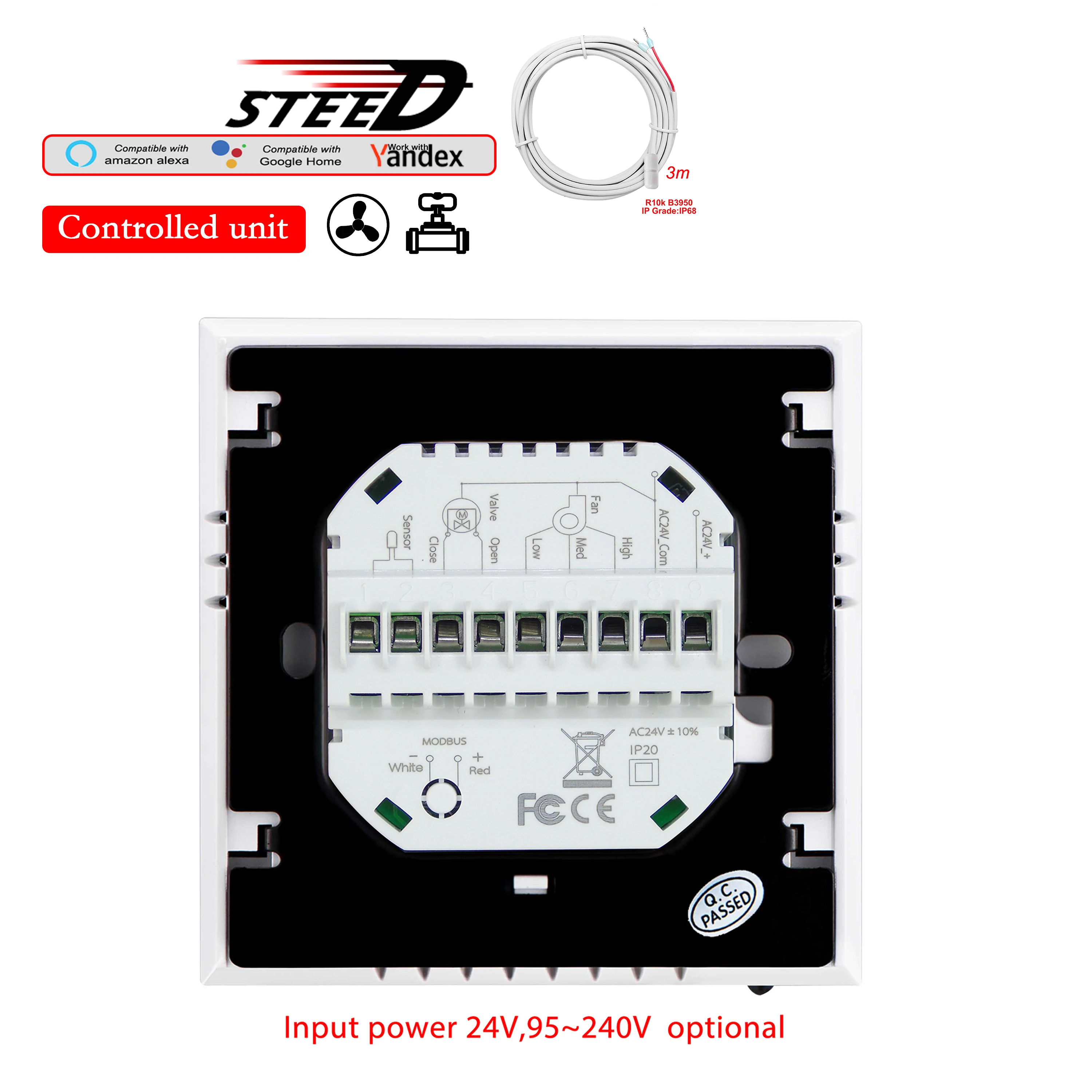 Dual Sensor RS485/WIFI Smart Thermostat for 2 Pipe-Share Valve Fan Coil Unit Heating Cooling Temperature Controller