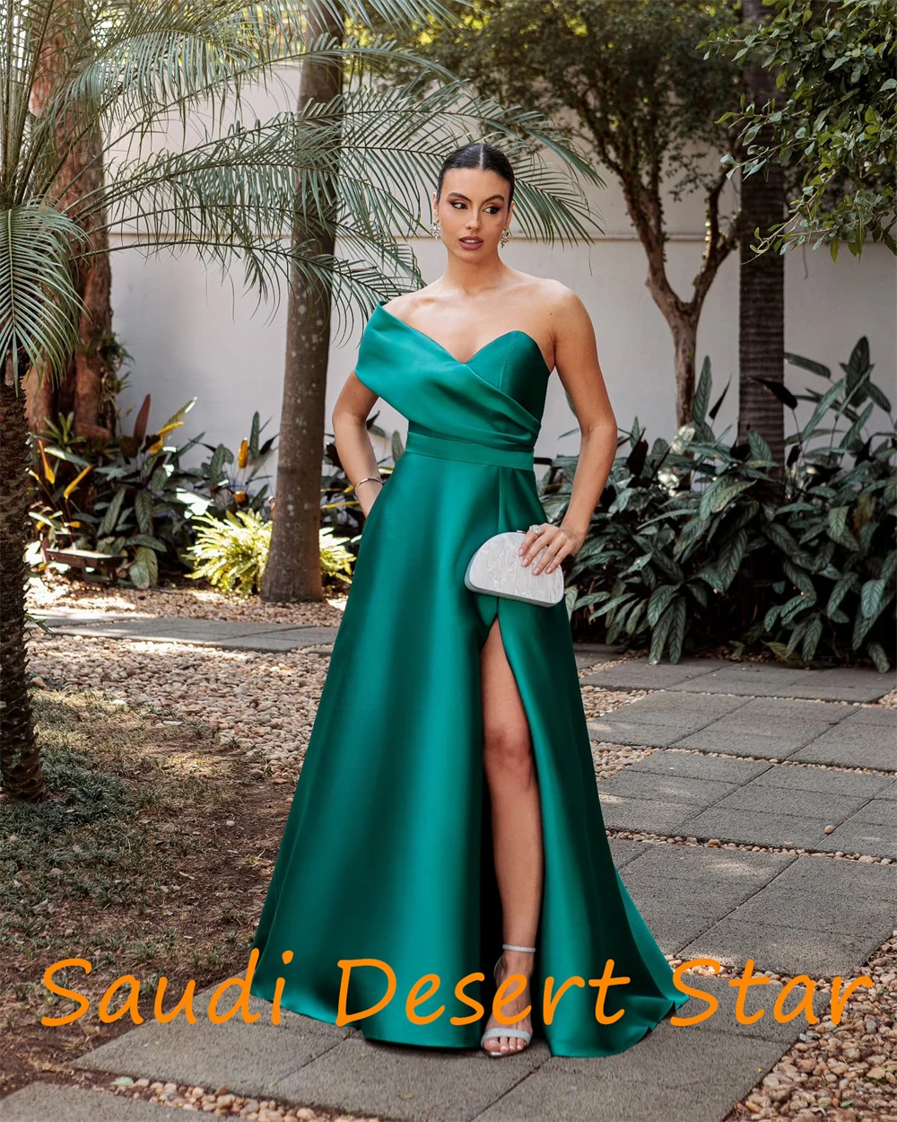 customizedCustomized Graceful One Shoulder Evening Dress Temperament A-Line Side Slit Celebrity Gowns Classic Zipper Back Party