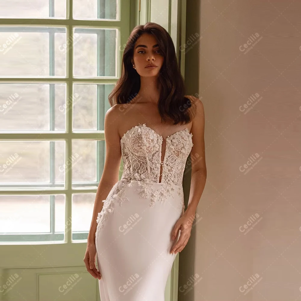 Великолепные свадебные платья, элегантные свадебные платья, кружевные аппликации, сексуальные халаты без бретелек с открытой спиной, индивидуальные платья Vestidos De Novia 2026