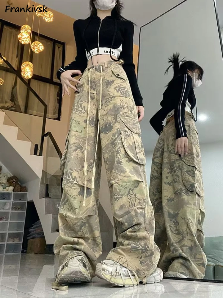 

Women Pants Floral Printed Personality Streetwear Leisure Stylish American Aesthetic Schoolgirl Baggy Mops Trousers Parachute