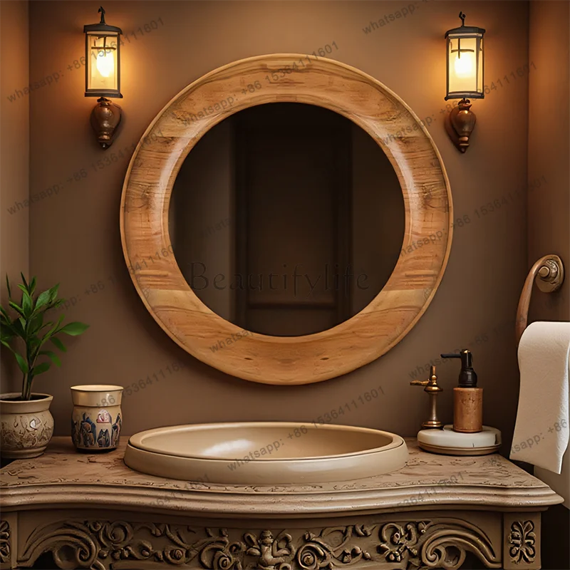 D14 French wall-mounted bathroom mirror household vintage dressing fireplace decorative mirror