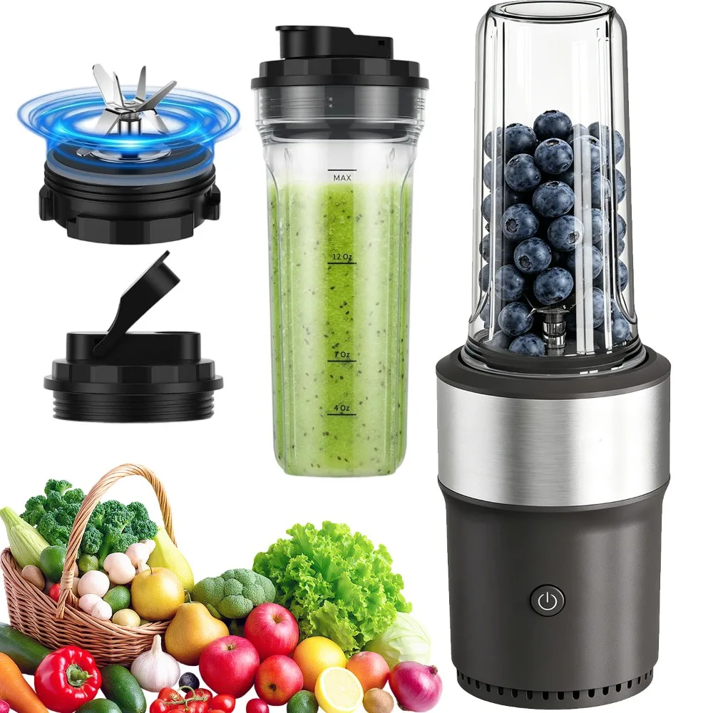 Osobisty przenośny blender, 650 ml, dwie kubki i 6 ostrych ostrzy ze stali nierdzewnej, wielofunkcyjny urządzenie do robienia smoothie, koktajli i soków z przepisami na napoje, kompaktowy mikser