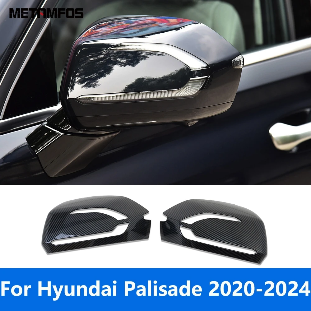 Rearview Side Mirror Cover Trim For Hyundai Palisade 2020 2021 2022 2023 2024 Carbon Fiber Protection Cap Exterior Accessories