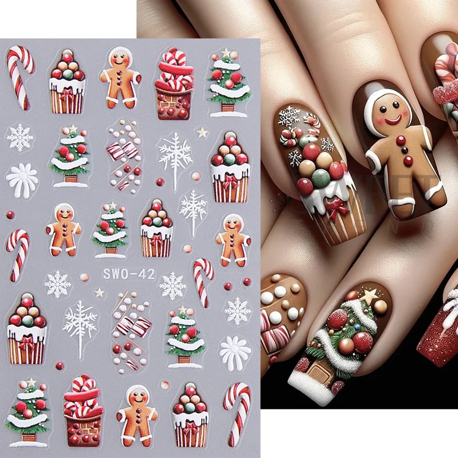 Santa Claus Cartoon Nail Stickers Christmas Snowman Gloves Self Adhesive Sliders Nail Art Decals Snowflake Manicure Decoration