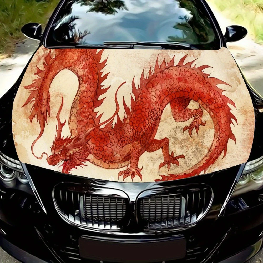 

Vivid Dragon Power Art Car Hood Vinyl Wraps Sticker, Car Engine Decal, Waterproof Self-adhesive Car Packaging Cover, Universal C