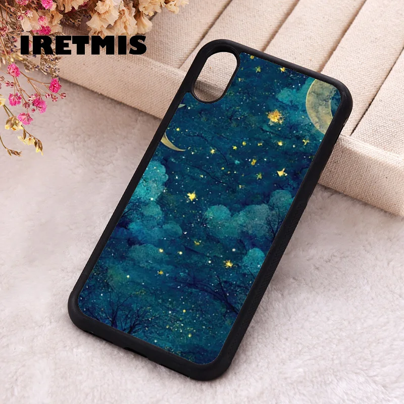 Iretmis Phone Cover Case For iPhone X XS Max XR 11 12 13 PRO MINI 14 15 16 Plus Rubber Celestial Aesthetic Starry Night Sky