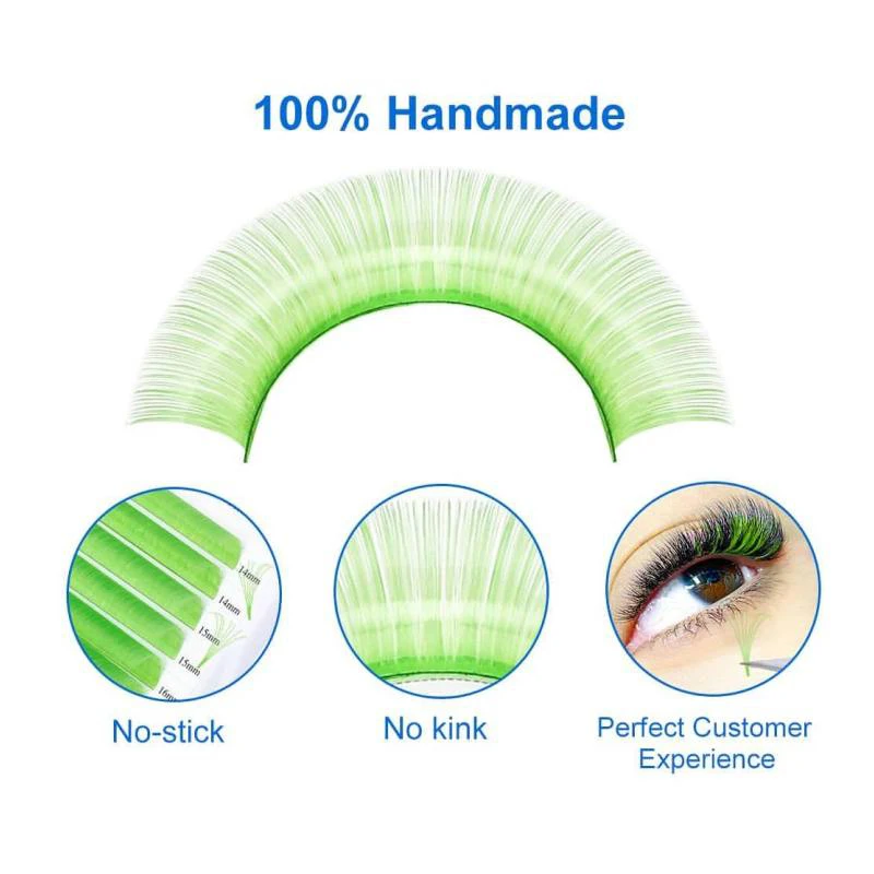 Colored Lashes Green Eyelash Extensions Individual False Colored Mink Lashes Makeup Auto-Blooming Fans Faux Mink Colored Lashe