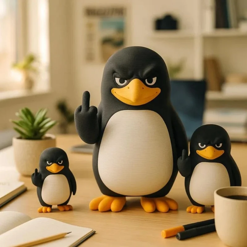 2026 New Middle Finger Penguin Figurine Funny Cartoon Penguin Home Decor Desktop Ornament for Workstation Desk Decoration
