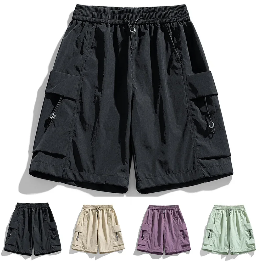 Roupa de praia para praia para esportes homens shorts de carga solto ajuste shorts estilo casual cintura elástica bolsos de tecido de náilon