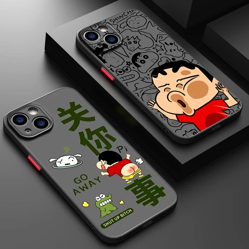 Crayon Shin Chan Cartoon Cute Frosted Translucent For Apple iPhone 15 14 13 12 11 XS XR X 8 7 SE Pro Max Plus Mini Funda