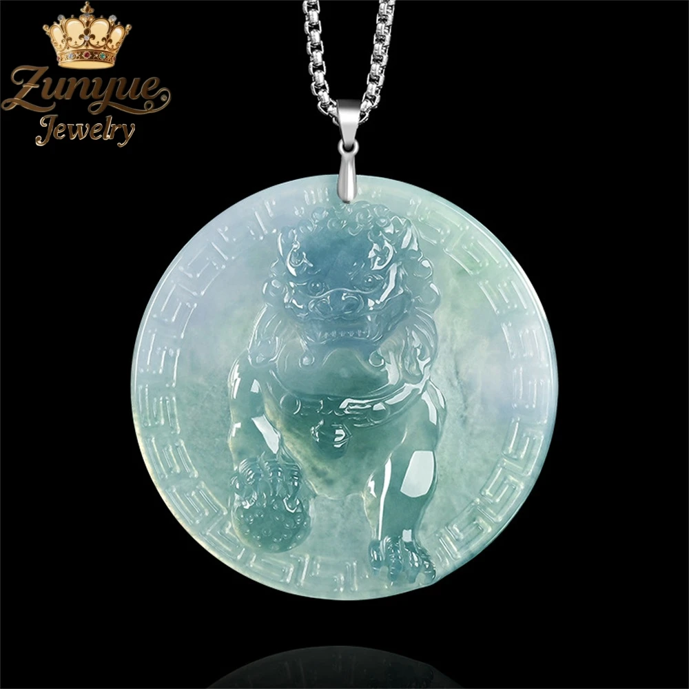 

Natural A-Grade Jadeite Blue Water Kirin S925 Silver Inlaid Pendant Luxury Quality Jewelry Fashion Jewelry Charms Exquisite Gift