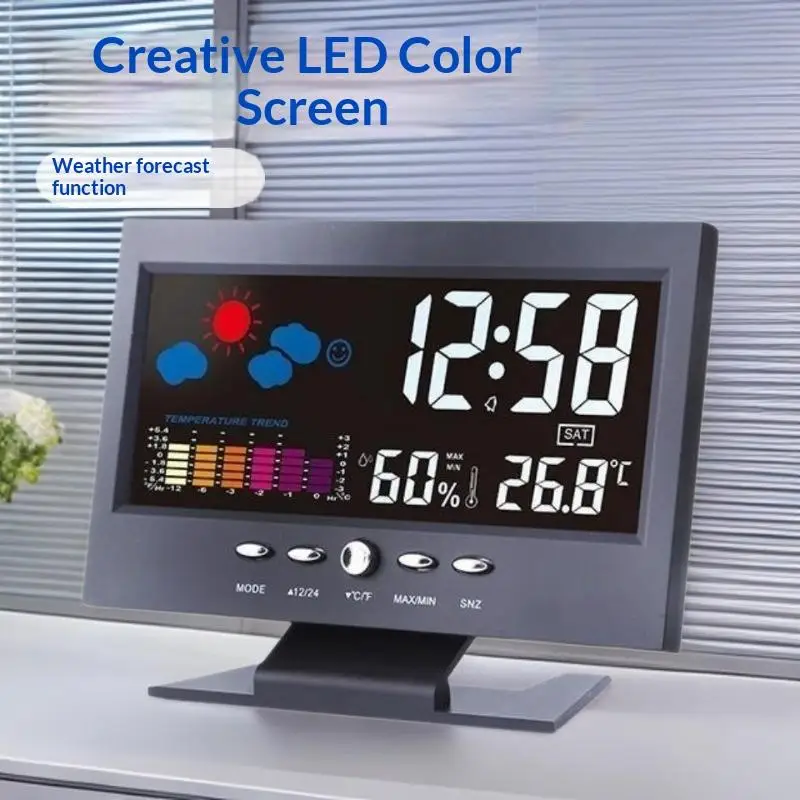 1PC LED Multi-functional Weather Station Clock With Calendar Digital LCD Display Temperature & Humidity Meter【Homeclub】