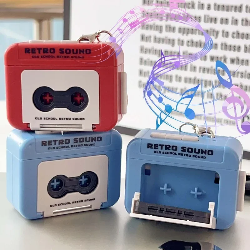 Vintage Tape Recorder Music Keychain Mini Tape Chain Storage Box Commemorate Holder Wall Key Player Fun Red Blue Couple Gifts