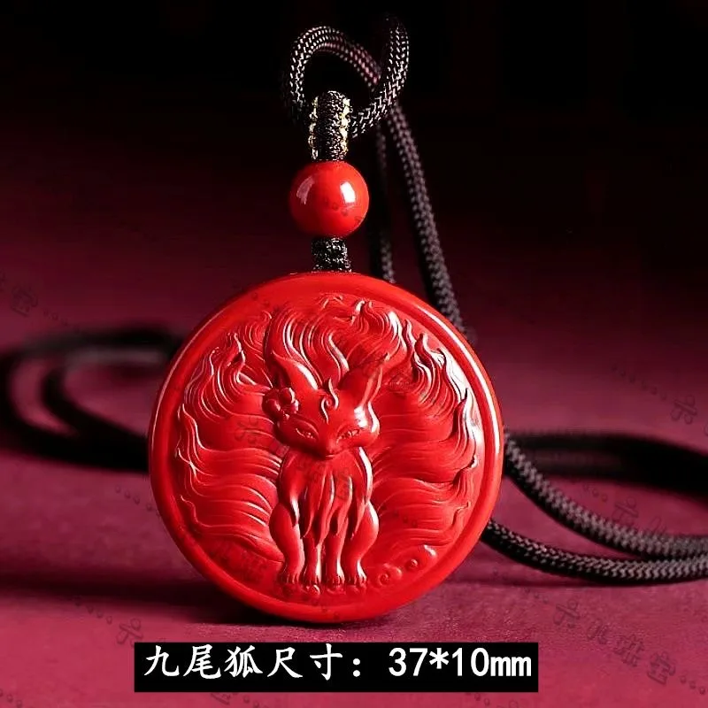 

Fashion Cinnabar Jade Nine Tailed Fox Pendant Necklace Jewellery Chinese Healing Women Man Luck Gift Sweater Chain Amulet