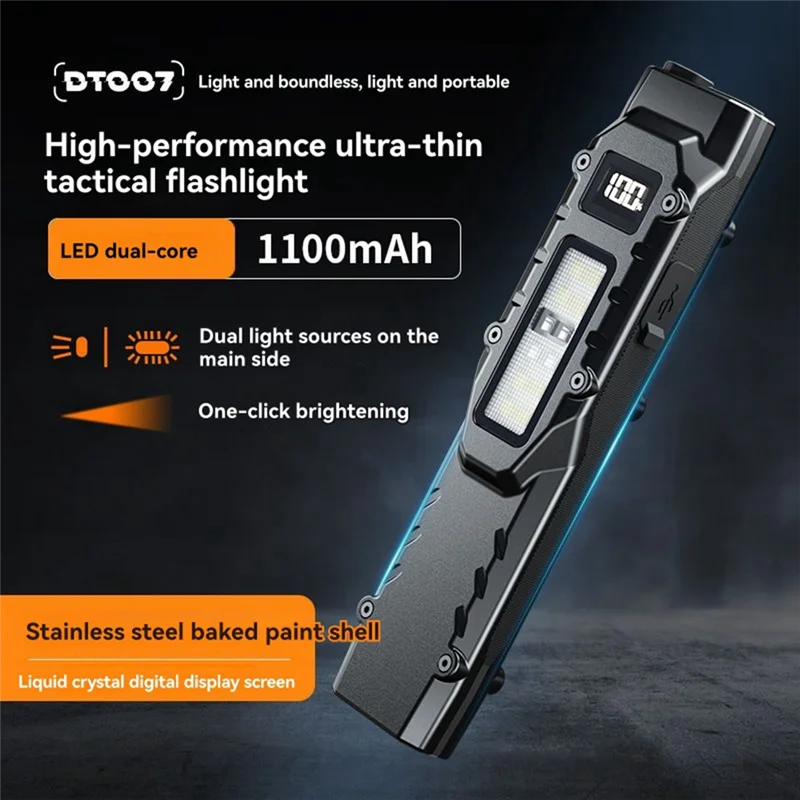 

A74E-Dual-Switches Rechargeable Flat LED Flashlights With Digital Display Small Pocket Light For Camping, For Home