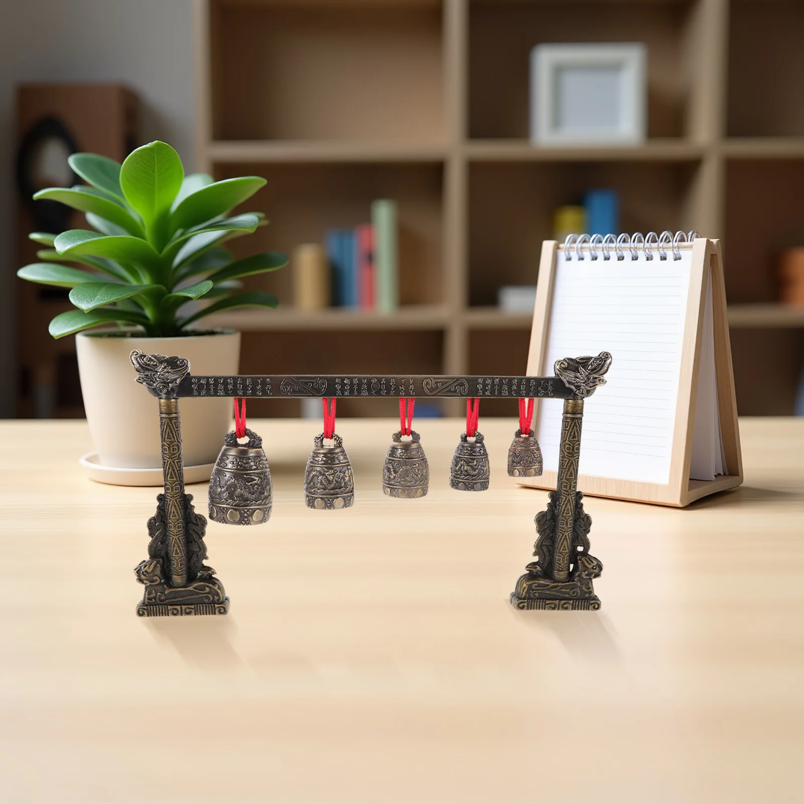 

Vintage Bronze Chime Instrument Dragon Pattern Portable Single Layer Percussion Instrument Home Decor Musical Bells