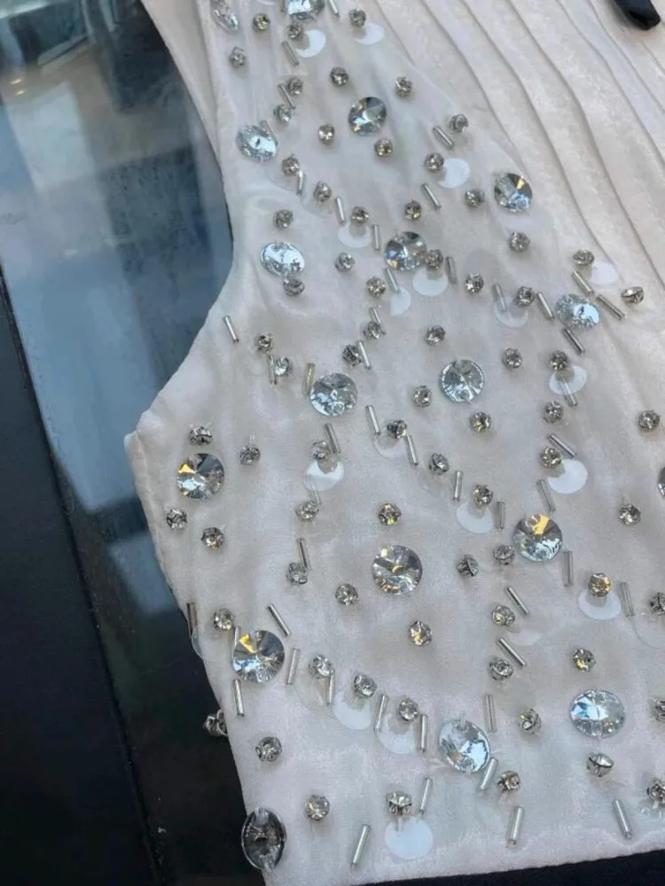 Summer Women Shiny Sequined Beading Tank Dress Spliced Bowknot Elegant Sleeveless Sundress Birthday Party Slim Fit Mini Dress