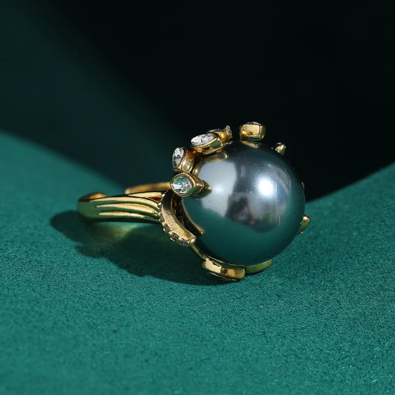 

Antique Grey Pearl Rings Luxury Antique Gold Color Rhinestone Jewelry For Ladies New Trends 2026 Mother Birthday Gifts