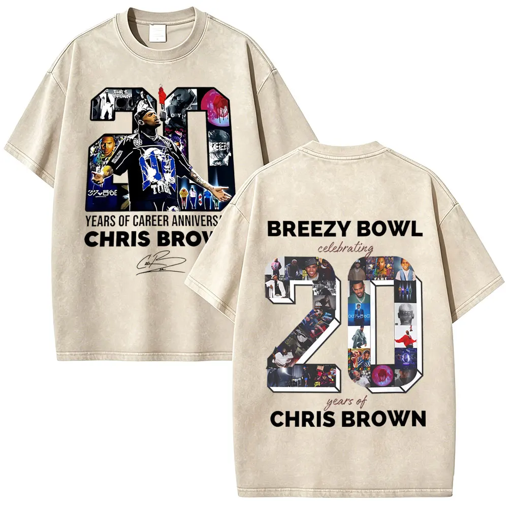 

Chris Brown Graphic T-shirt Breezy Bowl XX Tour 2026 T Shirts Men Women Vintage Acid Washed Short Sleeve Tops Oversized T-shirts