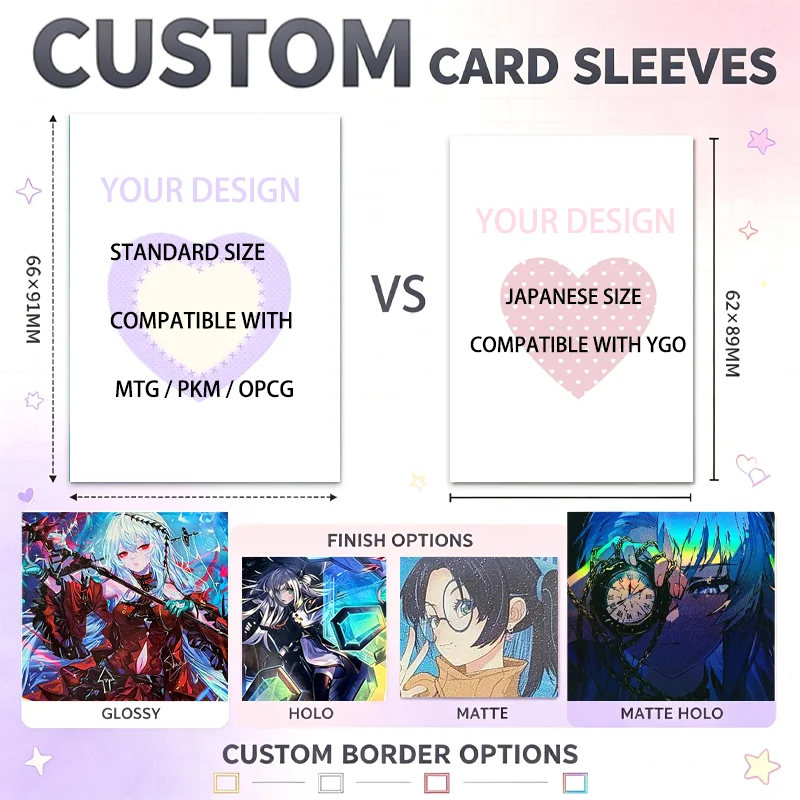 Custom Card Sleeves 62x89/66x91mm Matte/Glossy/Holographic DIY Personalized Card Sleeve Any Picture Customization