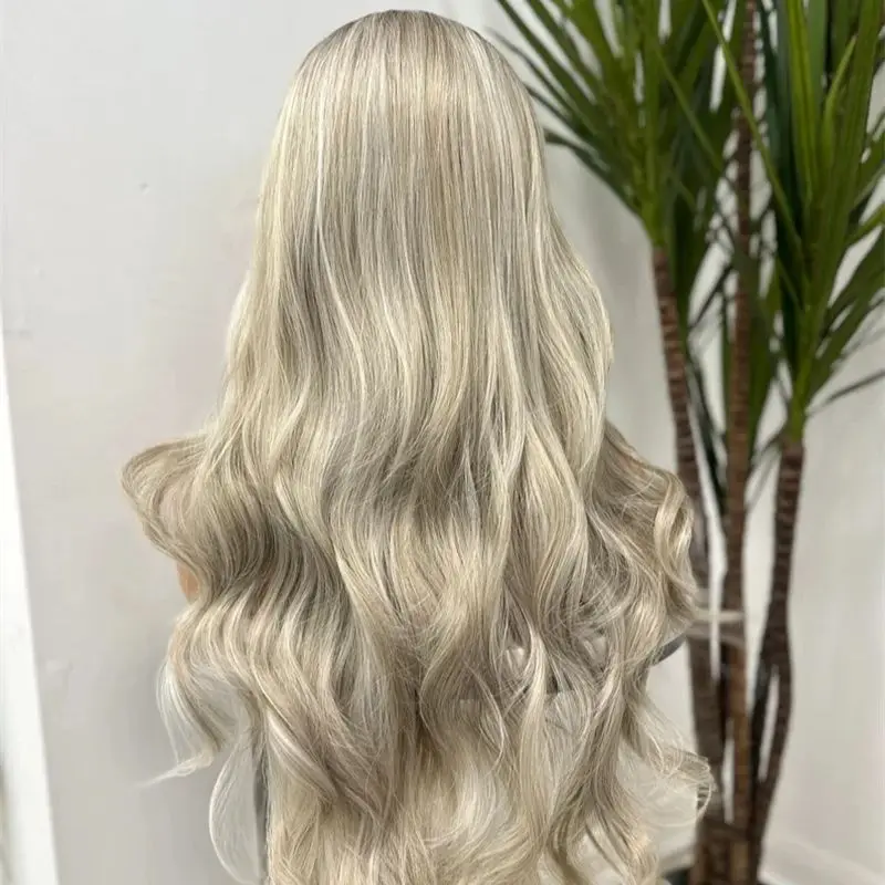 Perruque Lace Front Synthétique Longue Droite pour Femme, Cheveux Doux, Ombre, Couleur Blonde Légère et Agaçante, 13x4