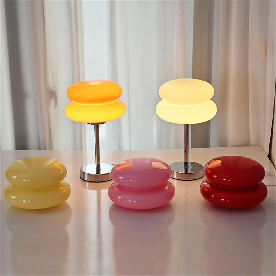 Macaron Glass Table Lamp Trichromatic Dimmable Living Room Lighting Modern Minimalist  Eye Protection Night Light Bedroom Bedsid