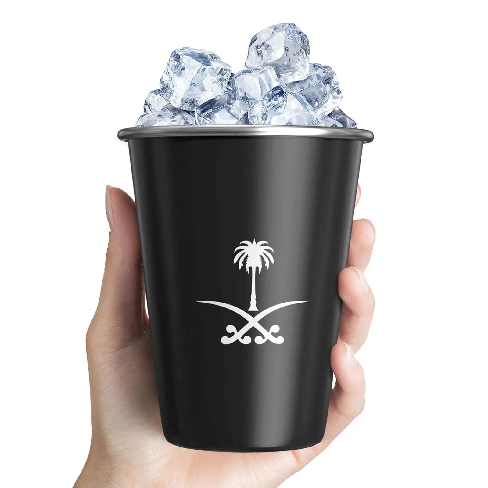 The National Emblem of Saudi Arabia logo Simple design Stainless Steel Mug Water Cup Outdoor Camping Milk Coffee Mug Wholesale