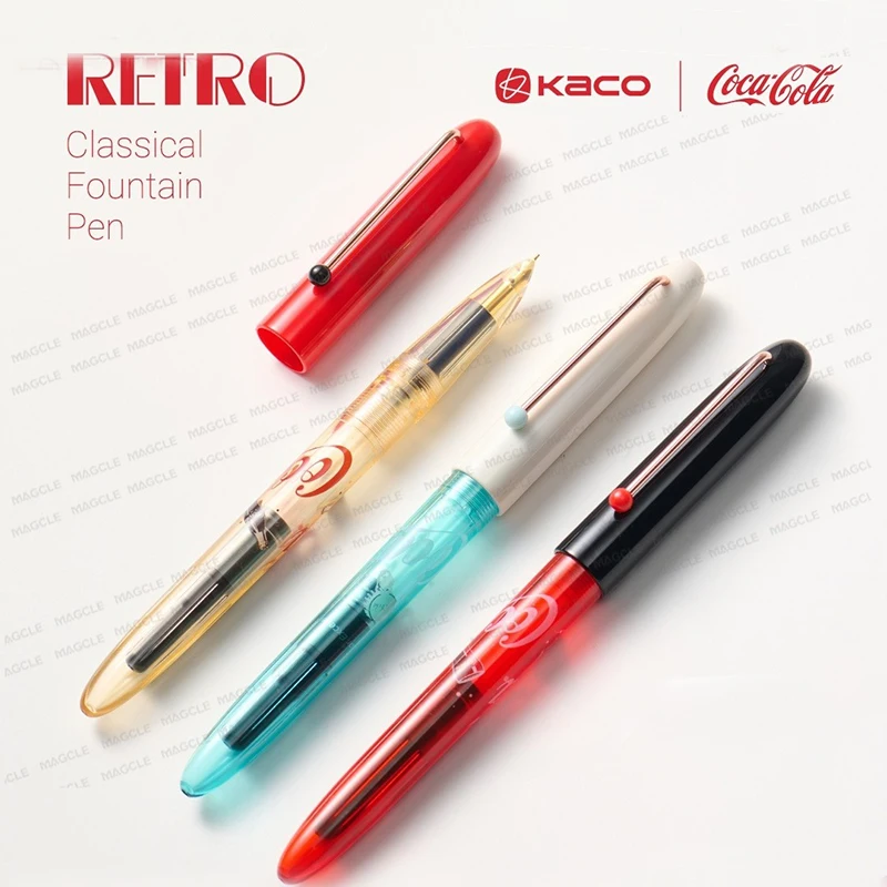 

Прозрачная перьевая ручка Kaco Coca Cola в стиле ретро, красочный корпус, специализированный для практики письма, принадлежности для отправки бренда