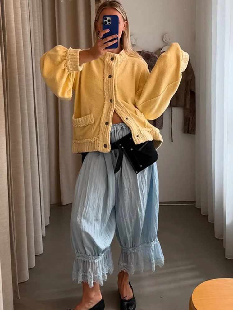 

Casual Yellow Single Breasted Loose Coat Women Fashion Full Sleeve Pocket O Neck Thin Jacket Lady Highstreet Commute Streetwear