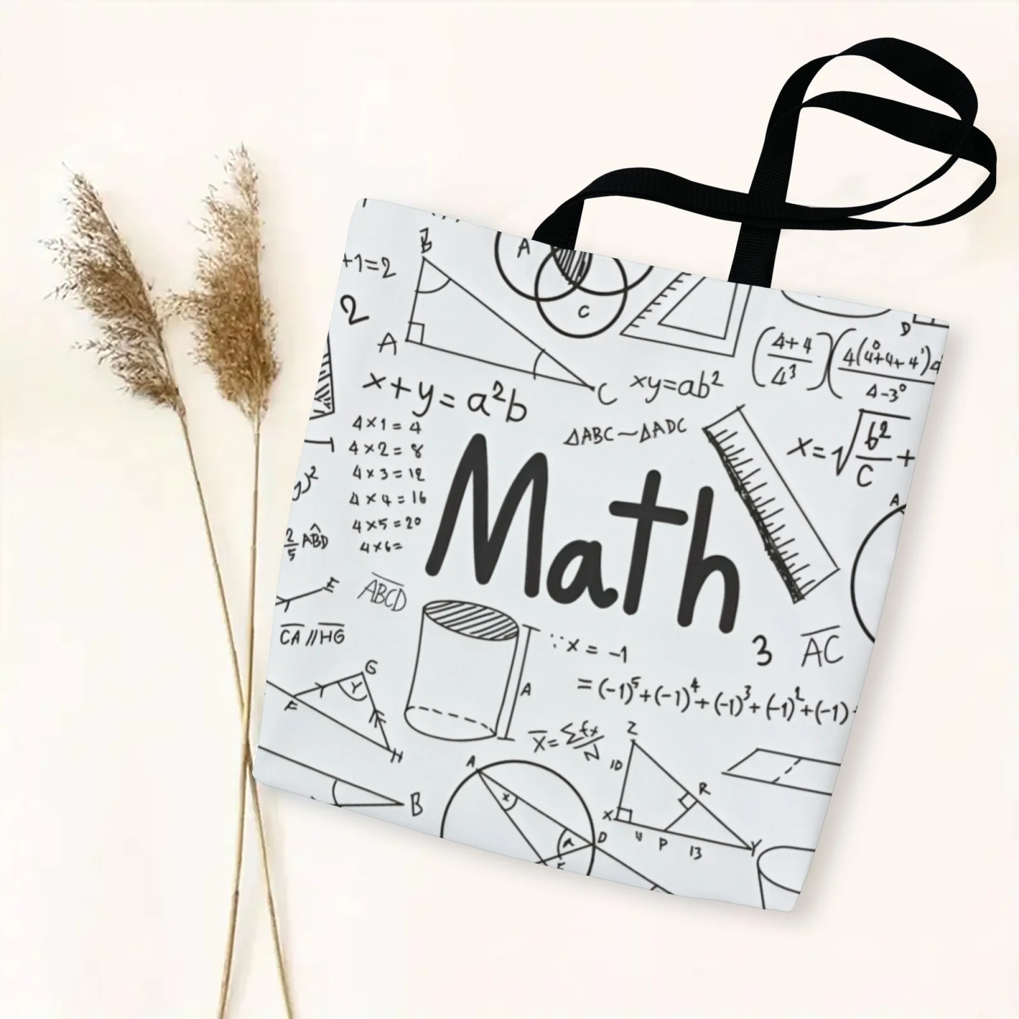 

Mathematical Symbols & Calculator Tote Black Canvas with Durable Ideal for Commuting & Shopping Everyday Commute Math Tote