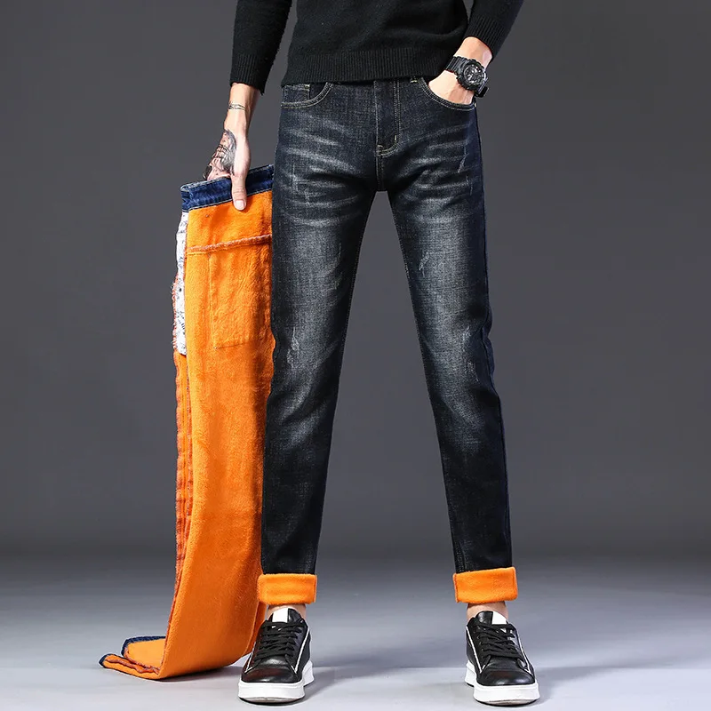 Herren Slim Fit Jeans mit kleinen Füßen lässig Plüsch und verdickte Herbst und Winter gerade Bein lange Hosen koreanische trend ige Marke