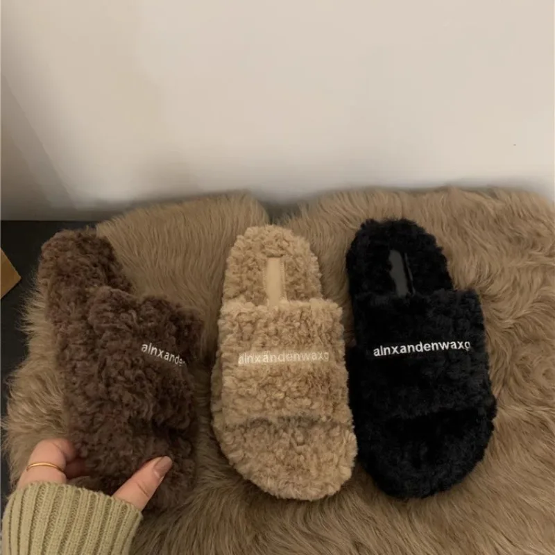 Thick Soled Plush Slippers for Autumn and Winter Versatile and Cute Fashionable and Small Waist Cotton Slippers for Home Use