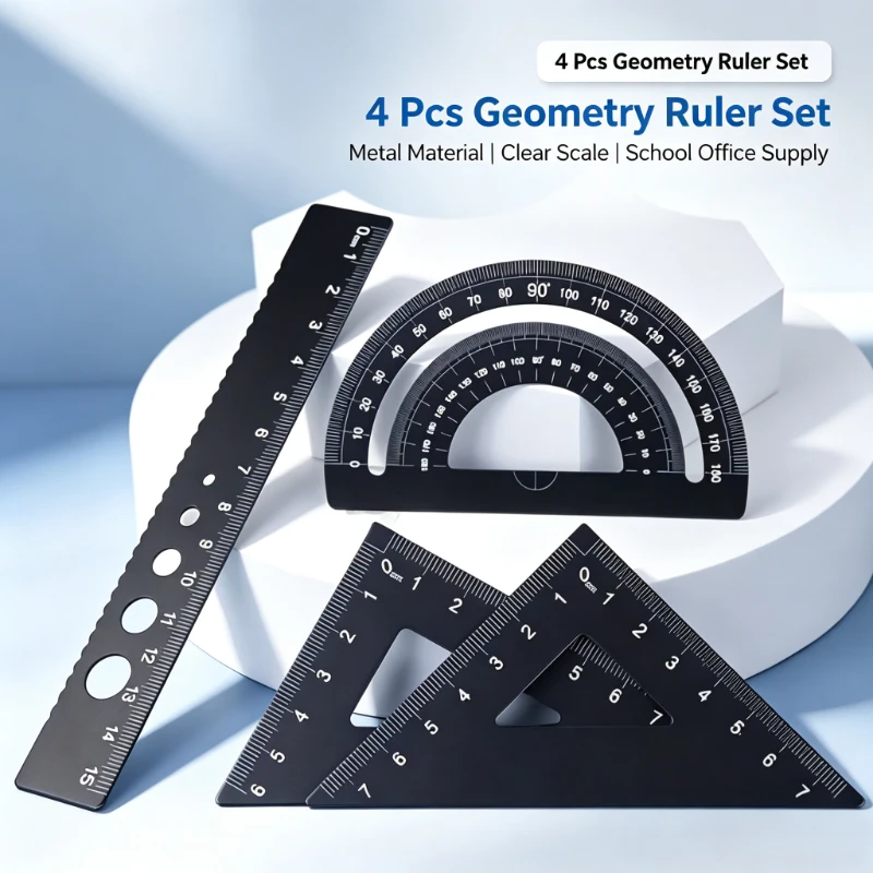 Geometrisches Lineal-Set aus Aluminiumlegierung, mathematischer Dreiecks-Winkelmesser, geeignet zum Zeichnen und technischen Design