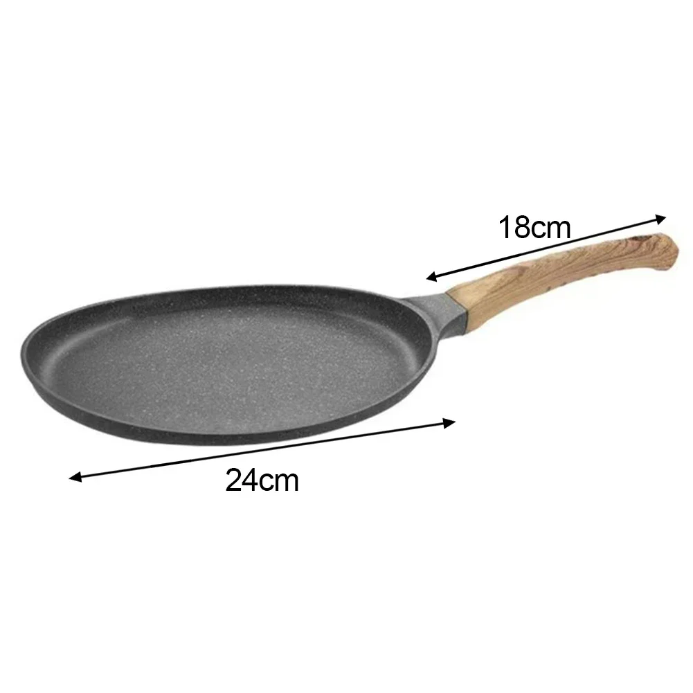 Lightweight Aluminium Stone Skillet with Secure Grip Wooden Handle Perfect for Everyday Cooking on Gas and Induction