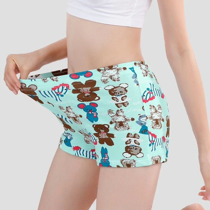 

Women Cotton Panties Student Girls Boxer Ladies Breathable Cute Cartoon Bear Pants Mid-waist Beathable Cozy Boyshort Underwear