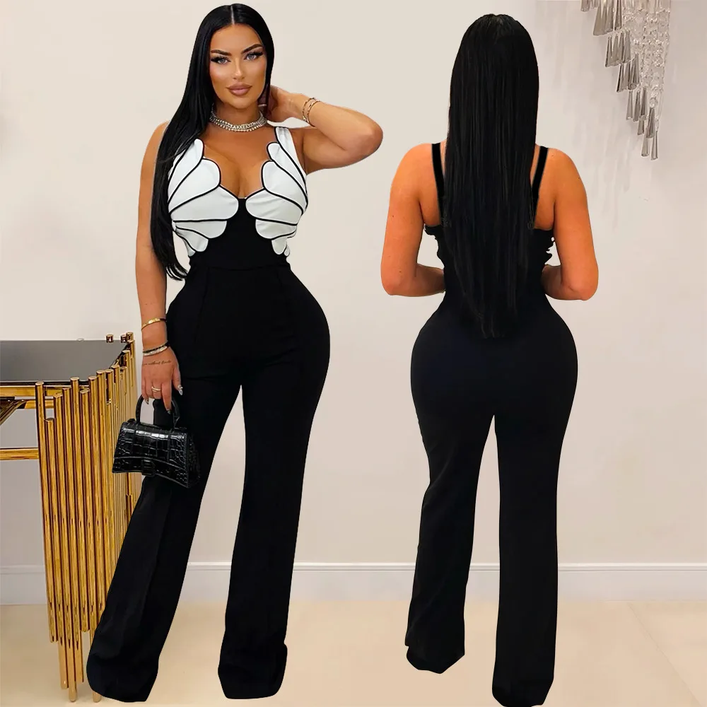 Crystal Elegant V-Neck Sleeveless Slim Fit Jumpsuit Fashionable Women's Clothes Casual Sexy Jumpsuit Outfits