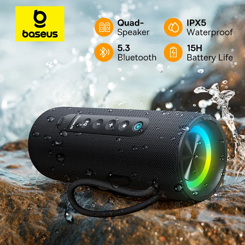 Baseus-altavoz inalámbrico portátil AeQur VO20, Subwoofer con Bluetooth 5,3, IPX5, resistente al agua, para acampar al aire libre