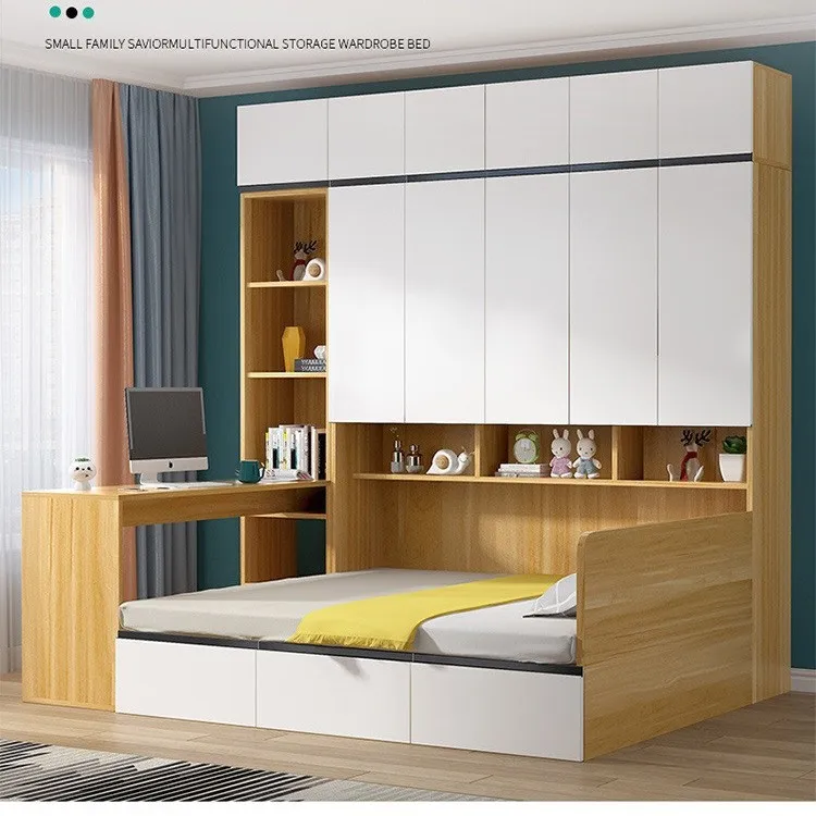 

#Solid Wood Wardrobe And Bed Integrated Tatami Apartment, Small-sized Furniture, Multi-functional Storage Desk