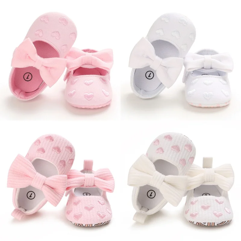 Classic Baby Girl Shoes with Cute Butterfly Bow, Heart-Shaped Soft Sole, First Walking, 0-18 Months
