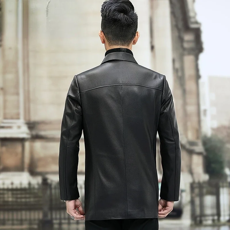 New Genuine Leather Jackets for Men Medium Long Lapel Casual Goatskin Deerskin Pattern Leather Jacket Men Spring Autumn Coat FCY