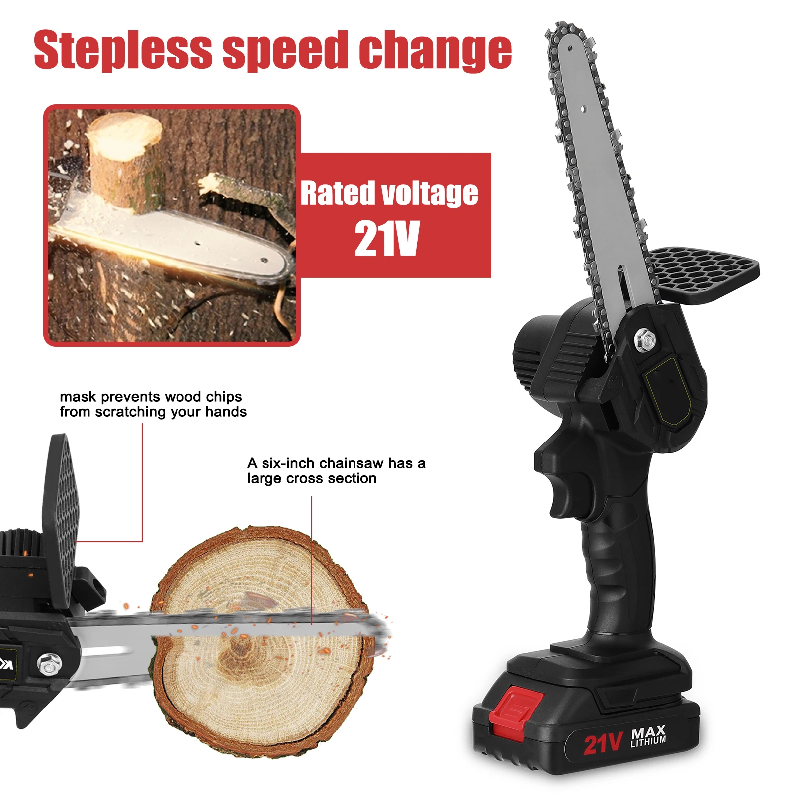 6 Inch 21V (Two Battery) Portable Mini Electric Infinitely Variable Speeds Pruning Saws Rechargeable Small Wood Spliting Brush