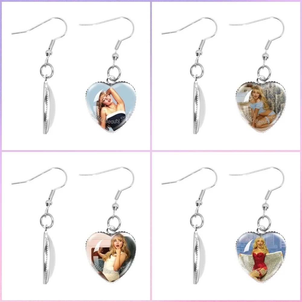 20mm Heart EarHook Famous Character Sabrina Carpenter Creative Funny Singer Ear Accessories Glass Pendant Gift