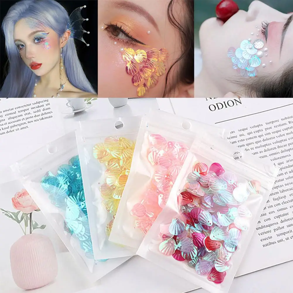 Sequins Glitter Shell Design Face Patch for Eye Makeup, Fácil de Remover Maquiagem, Roupas de Casamento, Casamentos, DIY