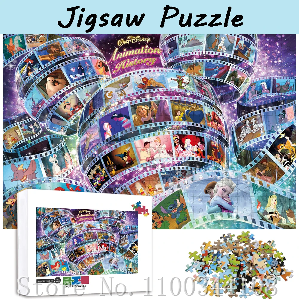 Walt Disney Animation History Jigsaw Puzzle 300/500/1000 Pieces Wooden Puzzles for Adults Stress Relief Toys Collection Hobbies